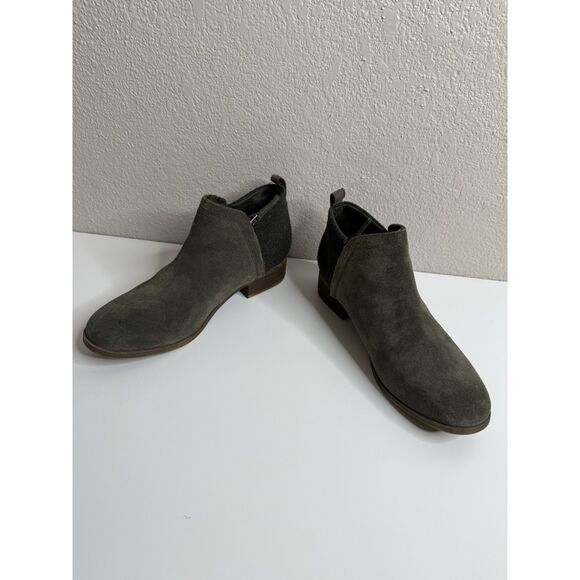 Toms Suede Ankle Booties Side Zip Women's Size 10 Olive Green Shoes Flat - Picture 5 of 9